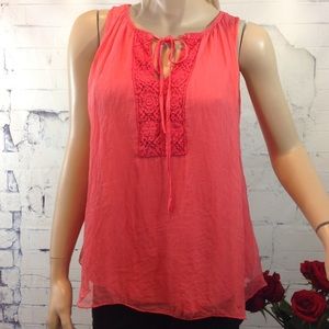 🆕 Keysha Italy Silk Sheer Layer Crochet Trim Top